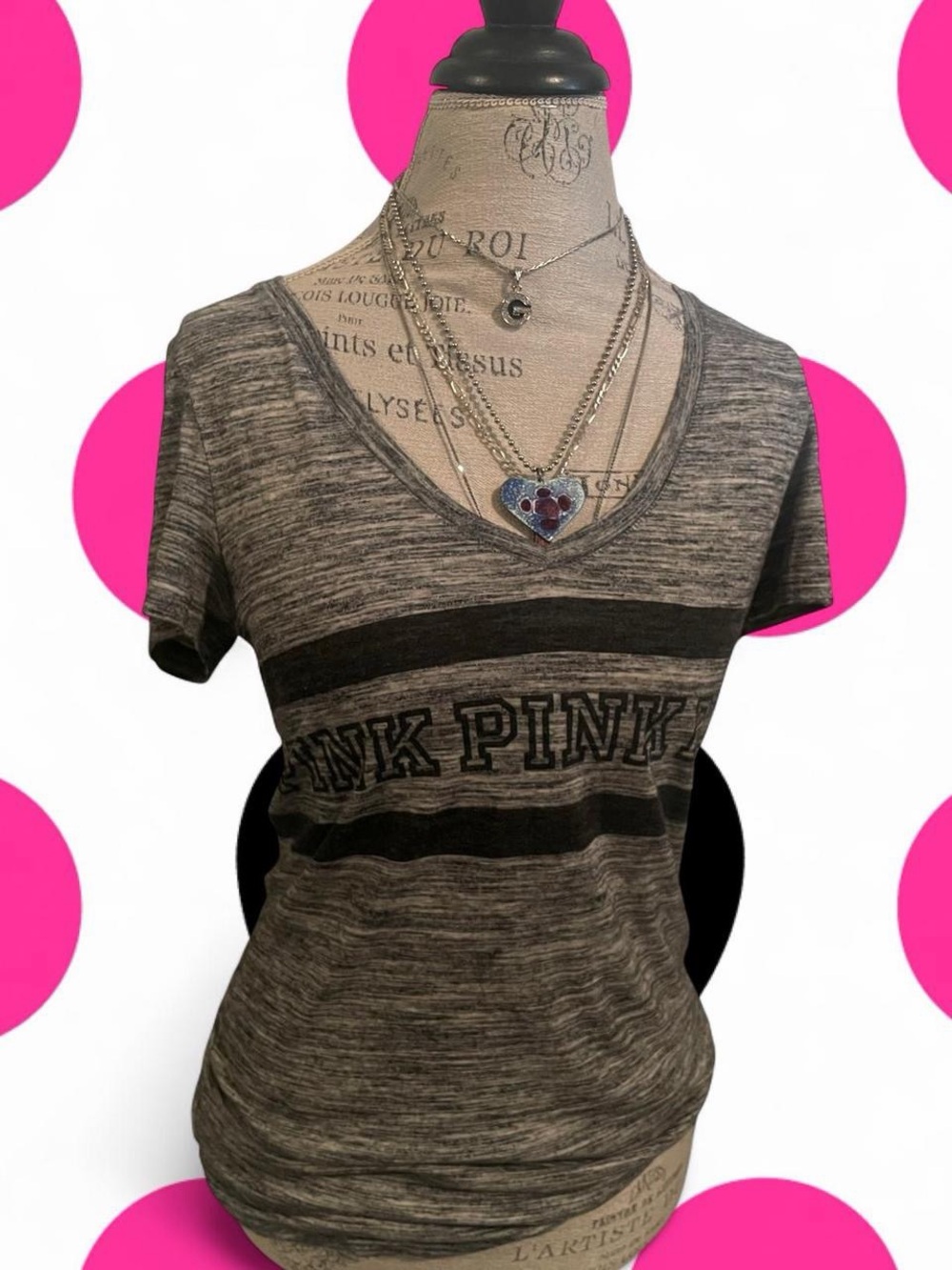 2014 Victoria’s Secret PINK • Heather Grey V Neck Tee Shirt • SIZE - SMALL